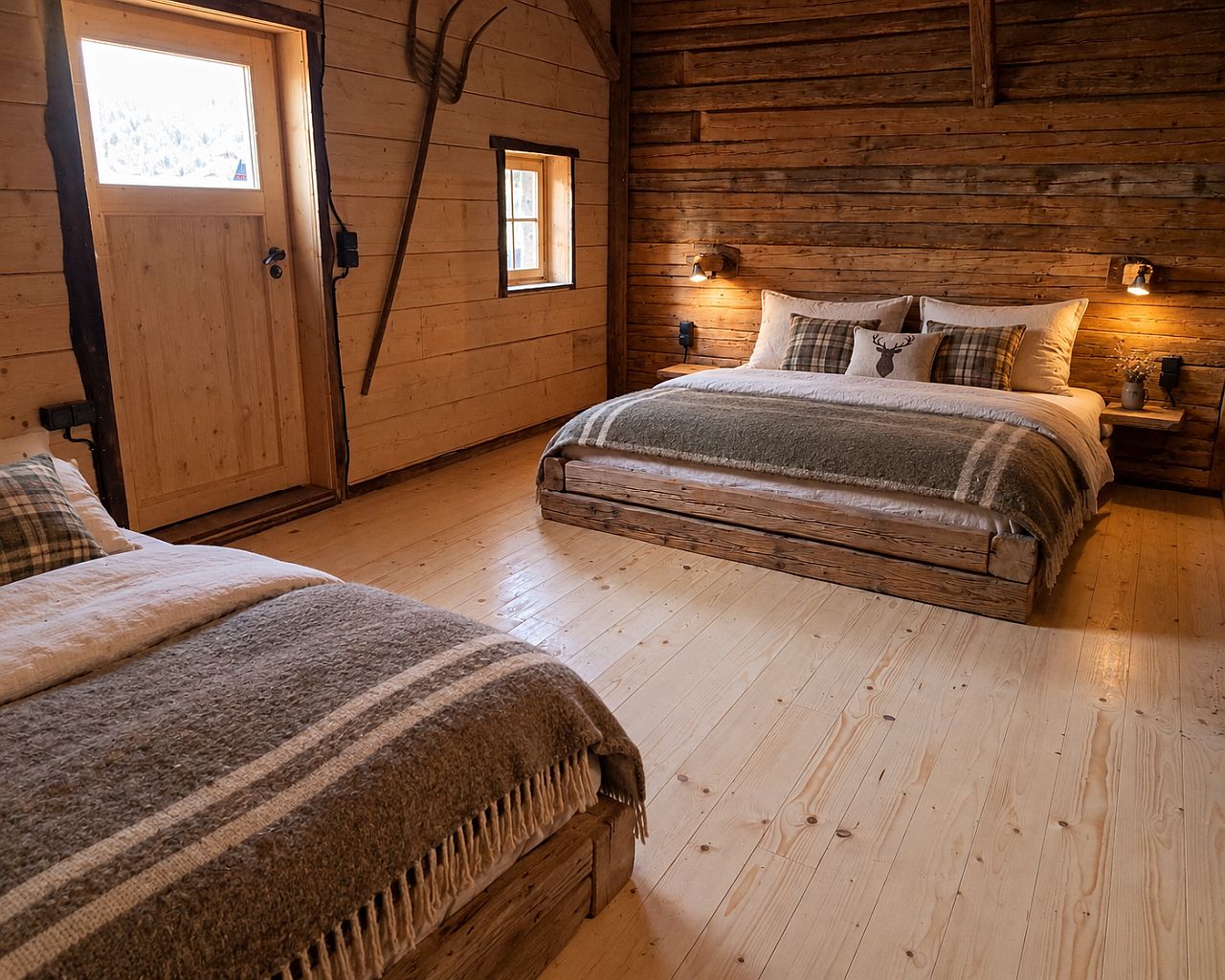 Schlafzimmer mit gemütlichen Doppelbetten